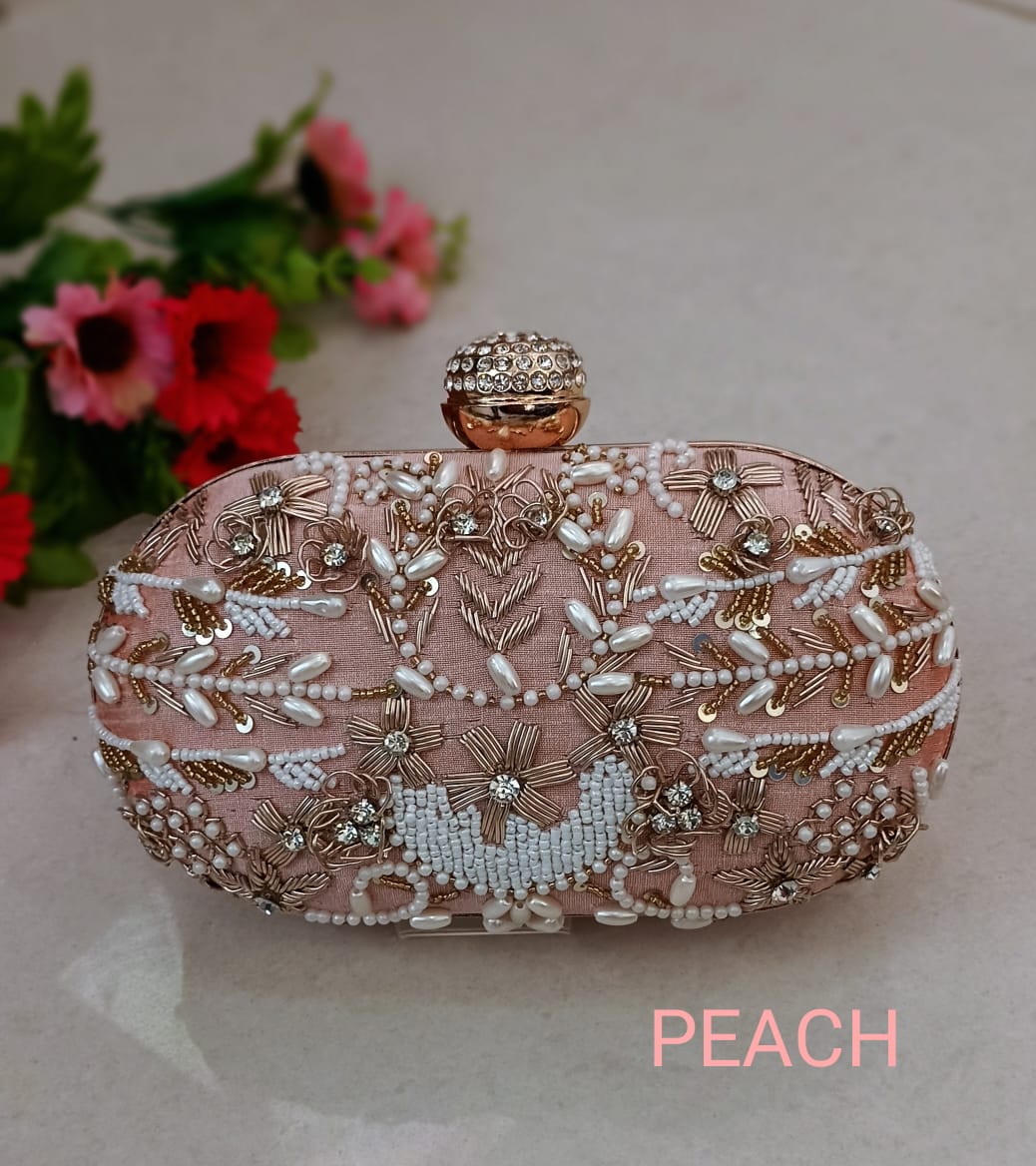 Wedding Wear Embroidered Oval Box Style Wholesale Clutches
